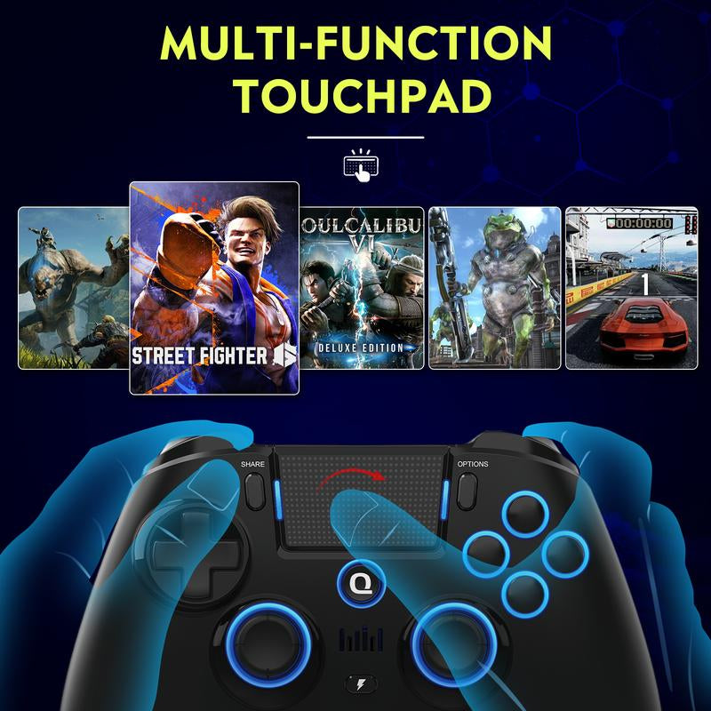 【QRD Spark N5】PS4 Wireless Controller with Hall Effect 9-Color LED and 4 Adjustable Vibration Intensity Controllers for Ps4/Ps3/Ps2/Pc/Tv/Tablets/ Android/Ios/Game Controller Console Accessories