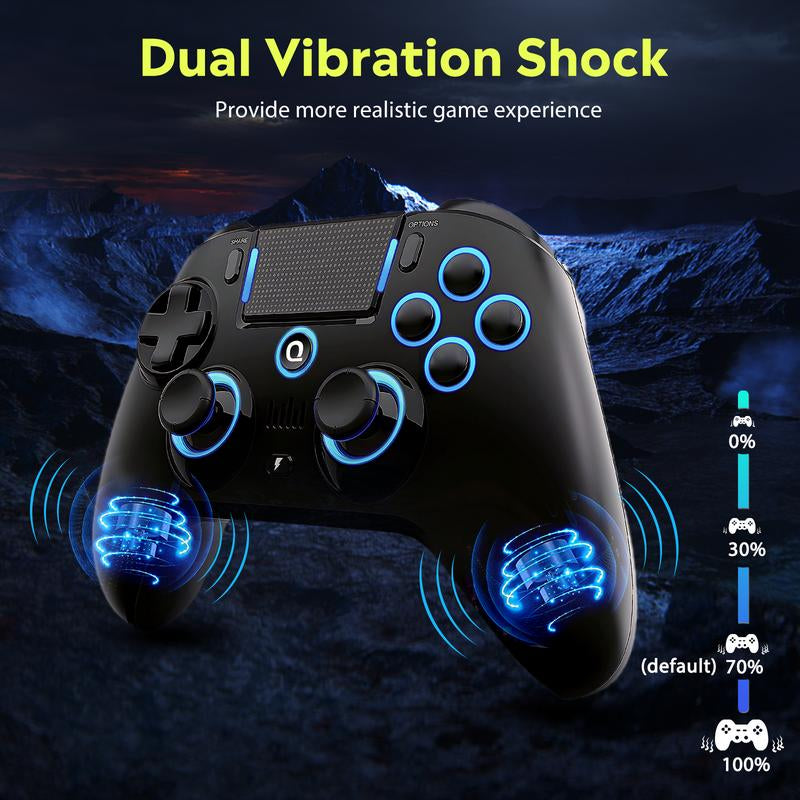 【QRD Spark N5】PS4 Wireless Controller with Hall Effect 9-Color LED and 4 Adjustable Vibration Intensity Controllers for Ps4/Ps3/Ps2/Pc/Tv/Tablets/ Android/Ios/Game Controller Console Accessories